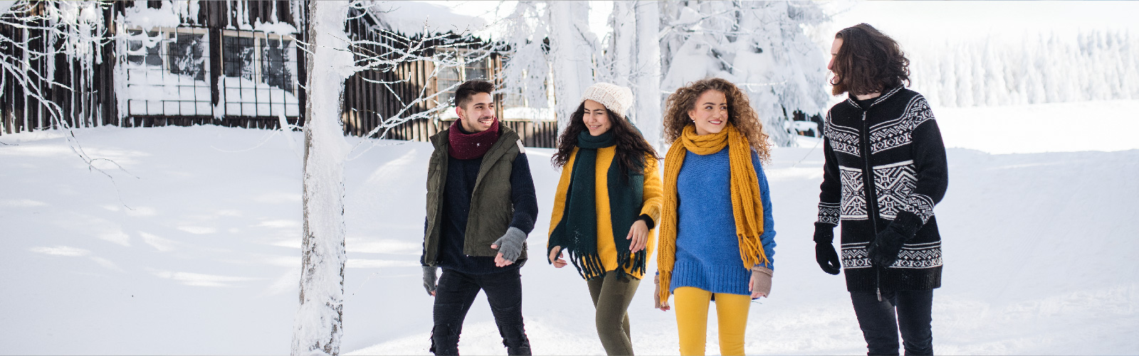 Friends walking in the snow